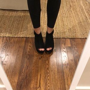 Sacha London black suede peep toe wedges